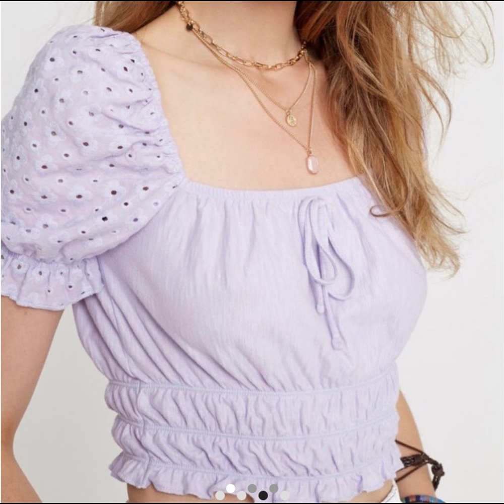 UO Lilac Broderie Puff Sleeve